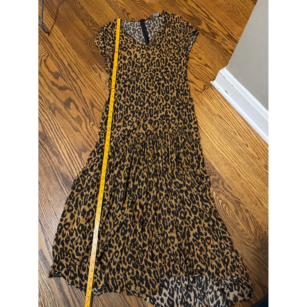 Zara Woman Leopard Print Maxi Dress V-Neck Tiered Animal Print Brown Black XS